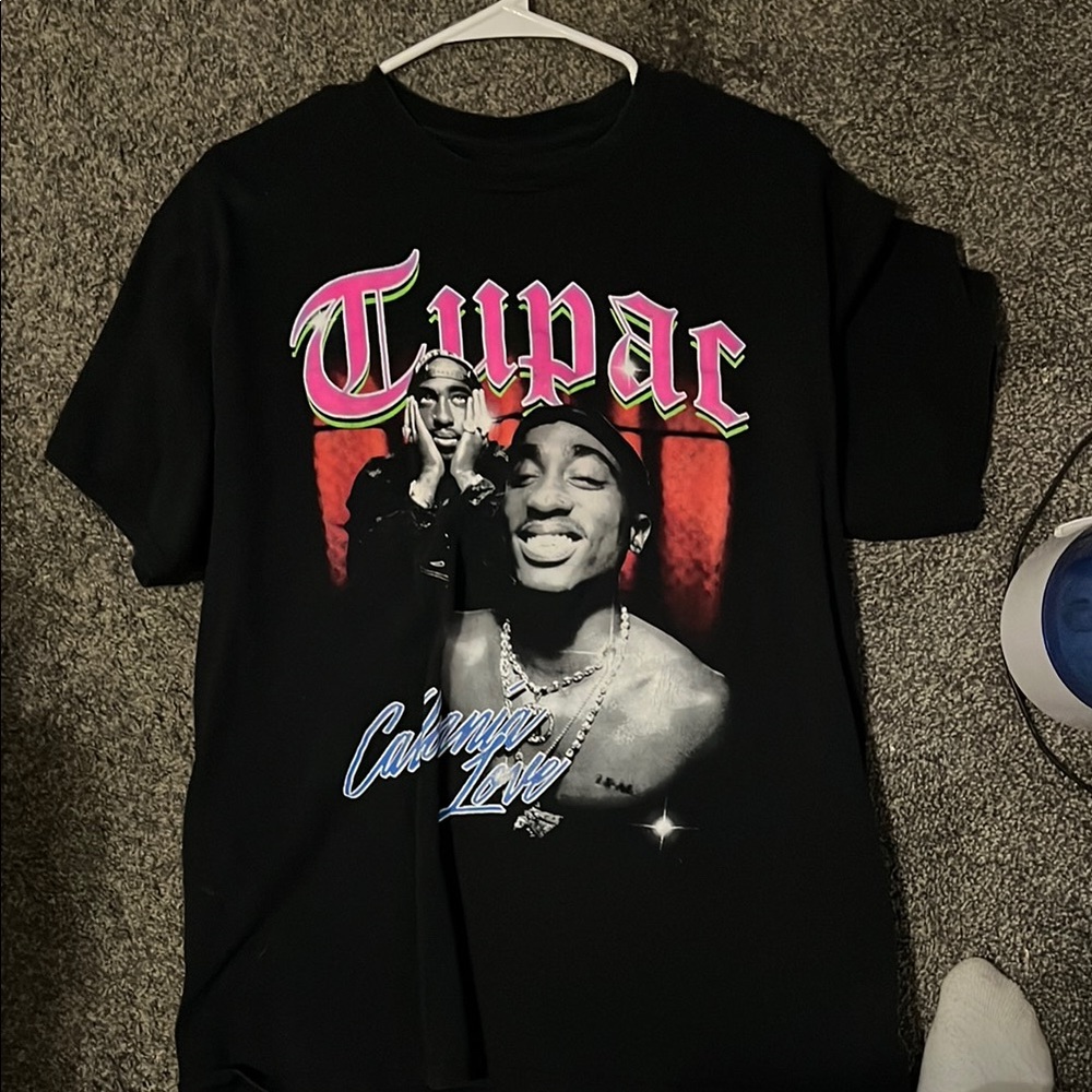 Black Graphic Tee with Tupac Design